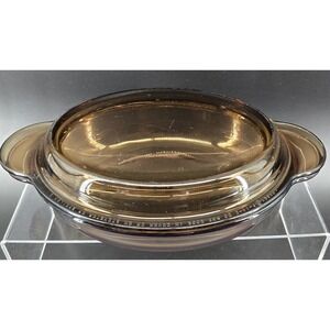 Vtg Pyrex Visions Casserette V-14-B Corning Casserole & Lid P-14-C USA Amber 80s